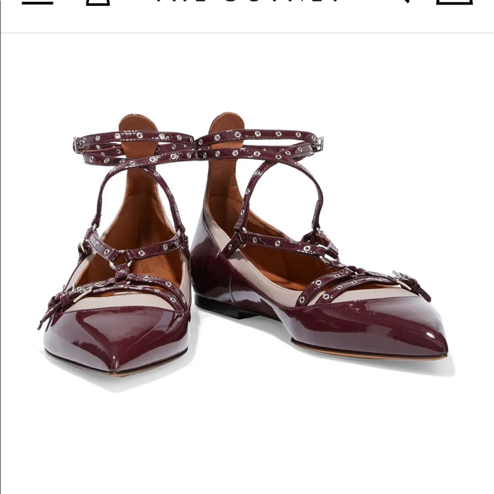 Valentino Burgundy Patent Leather Pointed Toe Strap Flats